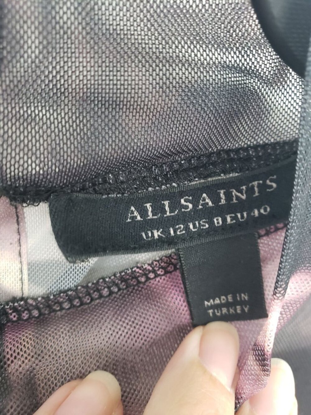 AllSaints Elia Margeaux Bodysuit Black Purple Long Sleeeve Mesh Mock Neck Goth - Picture 9 of 10